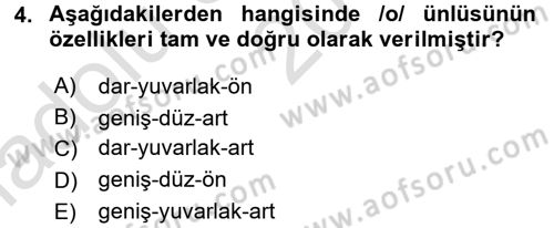 Türkçe Ses Bilgisi Dersi Ara Sınavı Deneme Sınav Soruları 4. Soru