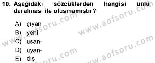 Türkçe Ses Bilgisi Dersi 2017 - 2018 Yılı (Final) Dönem Sonu Sınav Soruları 10. Soru
