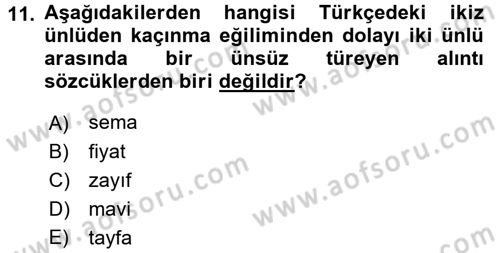 Türkçe Ses Bilgisi Dersi 2017 - 2018 Yılı (Final) Dönem Sonu Sınav Soruları 11. Soru