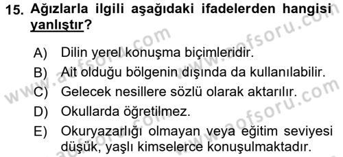 Türkçe Ses Bilgisi Dersi 2017 - 2018 Yılı (Final) Dönem Sonu Sınav Soruları 15. Soru