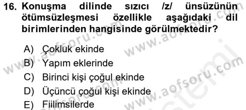 Türkçe Ses Bilgisi Dersi 2017 - 2018 Yılı (Final) Dönem Sonu Sınav Soruları 16. Soru