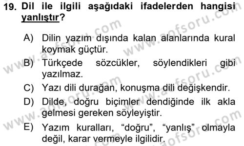 Türkçe Ses Bilgisi Dersi 2017 - 2018 Yılı (Final) Dönem Sonu Sınav Soruları 19. Soru