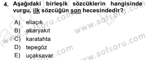 Türkçe Ses Bilgisi Dersi 2017 - 2018 Yılı (Final) Dönem Sonu Sınav Soruları 4. Soru