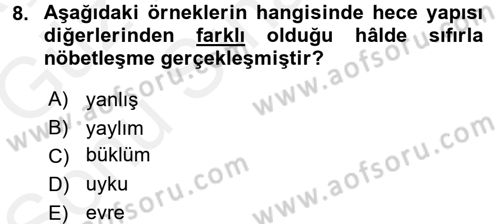 Türkçe Ses Bilgisi Dersi 2017 - 2018 Yılı (Final) Dönem Sonu Sınav Soruları 8. Soru