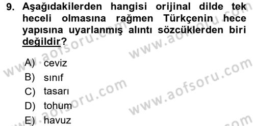 Türkçe Ses Bilgisi Dersi 2017 - 2018 Yılı (Final) Dönem Sonu Sınav Soruları 9. Soru