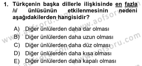 Türkçe Ses Bilgisi Dersi 2018 - 2019 Yılı (Vize) Ara Sınavı 1. Soru