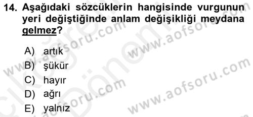 Türkçe Ses Bilgisi Dersi Ara Sınavı Deneme Sınav Soruları 14. Soru