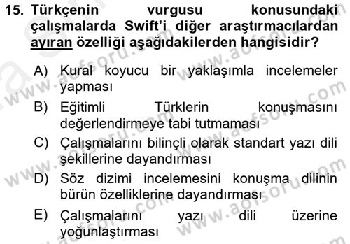Türkçe Ses Bilgisi Dersi 2018 - 2019 Yılı (Vize) Ara Sınav Soruları 15. Soru