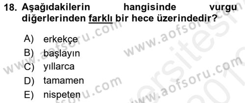 Türkçe Ses Bilgisi Dersi 2018 - 2019 Yılı (Vize) Ara Sınavı 18. Soru