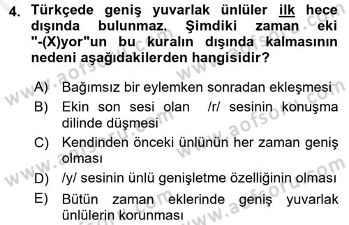 Türkçe Ses Bilgisi Dersi 2018 - 2019 Yılı (Vize) Ara Sınavı 4. Soru