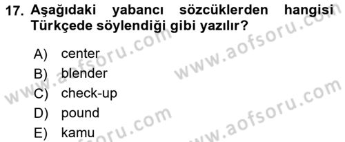 Türkçe Ses Bilgisi Dersi 2018 - 2019 Yılı (Final) Dönem Sonu Sınavı 17. Soru