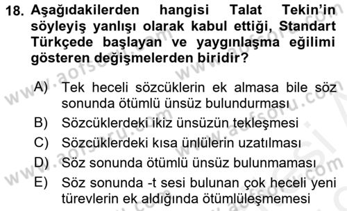 Türkçe Ses Bilgisi Dersi 2018 - 2019 Yılı (Final) Dönem Sonu Sınavı 18. Soru