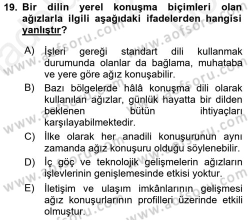 Türkçe Ses Bilgisi Dersi 2018 - 2019 Yılı (Final) Dönem Sonu Sınavı 19. Soru