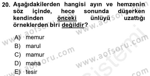 Türkçe Ses Bilgisi Dersi 2018 - 2019 Yılı (Final) Dönem Sonu Sınavı 20. Soru