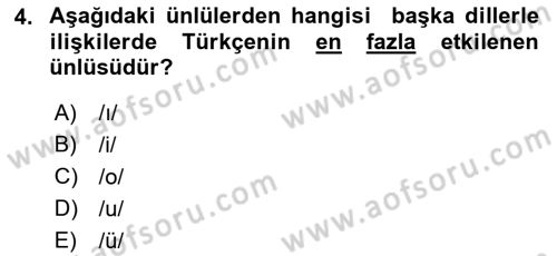 Türkçe Ses Bilgisi Dersi 2018 - 2019 Yılı (Final) Dönem Sonu Sınavı 4. Soru