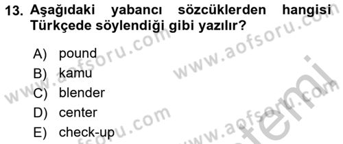 Türkçe Ses Bilgisi Dersi 2018 - 2019 Yılı Yaz Okulu Sınav Soruları 13. Soru