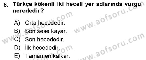 Türkçe Ses Bilgisi Dersi 2018 - 2019 Yılı Yaz Okulu Sınav Soruları 8. Soru
