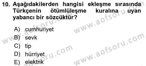 Türkçe Ses Bilgisi Dersi 2019 - 2020 Yılı (Vize) Ara Sınavı 10. Soru