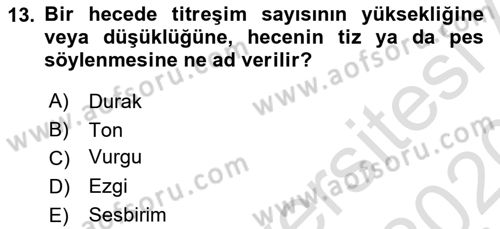 Türkçe Ses Bilgisi Dersi 2019 - 2020 Yılı (Vize) Ara Sınavı 13. Soru