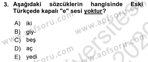 Türkçe Ses Bilgisi Dersi 2019 - 2020 Yılı (Vize) Ara Sınavı 3. Soru