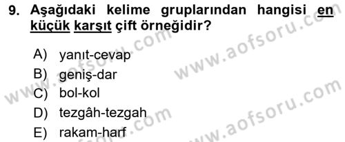 Türkçe Ses Bilgisi Dersi 2019 - 2020 Yılı (Vize) Ara Sınavı 9. Soru