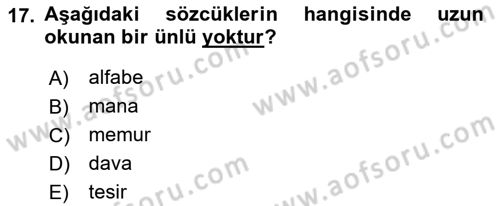 Türkçe Ses Bilgisi Dersi 2019 - 2020 Yılı (Final) Dönem Sonu Sınavı 17. Soru