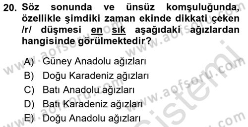 Türkçe Ses Bilgisi Dersi 2019 - 2020 Yılı (Final) Dönem Sonu Sınavı 20. Soru