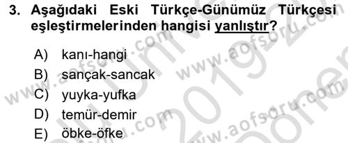 Türkçe Ses Bilgisi Dersi 2019 - 2020 Yılı (Final) Dönem Sonu Sınavı 3. Soru