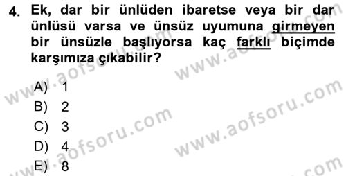 Türkçe Ses Bilgisi Dersi 2019 - 2020 Yılı (Final) Dönem Sonu Sınavı 4. Soru