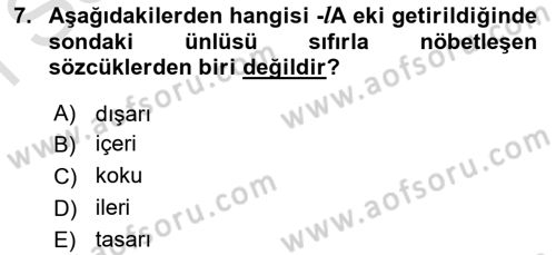 Türkçe Ses Bilgisi Dersi 2019 - 2020 Yılı (Final) Dönem Sonu Sınav Soruları 7. Soru