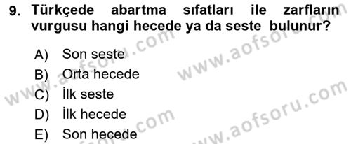 Türkçe Ses Bilgisi Dersi 2019 - 2020 Yılı (Final) Dönem Sonu Sınavı 9. Soru