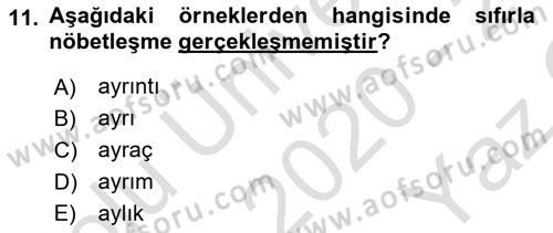 Türkçe Ses Bilgisi Dersi 2020 - 2021 Yılı Yaz Okulu Sınav Soruları 11. Soru