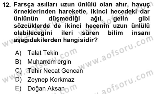 Türkçe Ses Bilgisi Dersi 2020 - 2021 Yılı Yaz Okulu Sınav Soruları 12. Soru