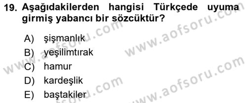 Türkçe Ses Bilgisi Dersi 2020 - 2021 Yılı Yaz Okulu Sınav Soruları 19. Soru
