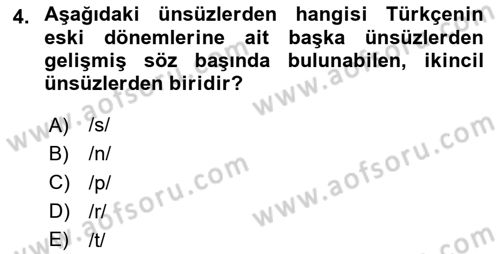 Türkçe Ses Bilgisi Dersi 2020 - 2021 Yılı Yaz Okulu Sınav Soruları 4. Soru