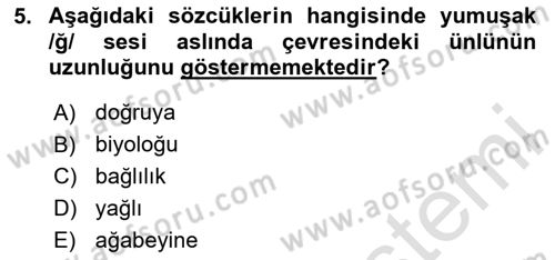 Türkçe Ses Bilgisi Dersi 2020 - 2021 Yılı Yaz Okulu Sınav Soruları 5. Soru