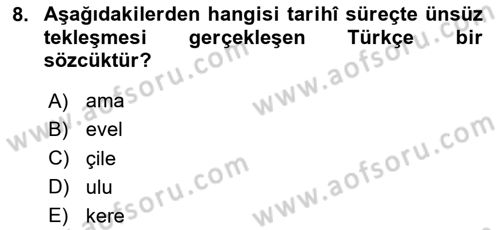 Türkçe Ses Bilgisi Dersi 2020 - 2021 Yılı Yaz Okulu Sınav Soruları 8. Soru