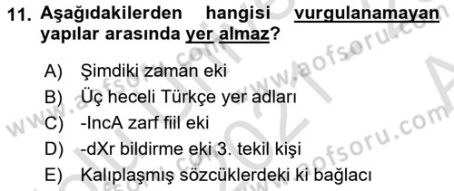 Türkçe Ses Bilgisi Dersi 2021 - 2022 Yılı (Vize) Ara Sınav Soruları 11. Soru