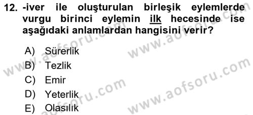 Türkçe Ses Bilgisi Dersi 2021 - 2022 Yılı (Vize) Ara Sınav Soruları 12. Soru