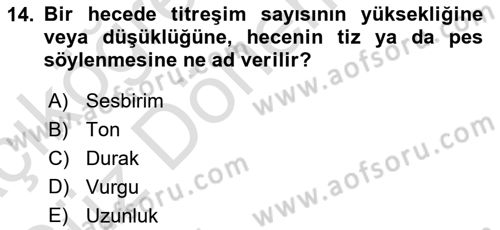 Türkçe Ses Bilgisi Dersi 2021 - 2022 Yılı (Vize) Ara Sınav Soruları 14. Soru