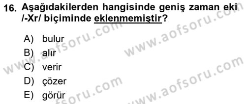 Türkçe Ses Bilgisi Dersi 2021 - 2022 Yılı (Vize) Ara Sınav Soruları 16. Soru
