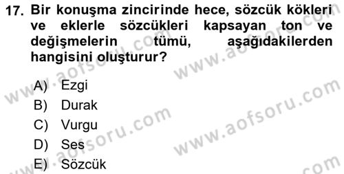 Türkçe Ses Bilgisi Dersi 2021 - 2022 Yılı (Vize) Ara Sınav Soruları 17. Soru