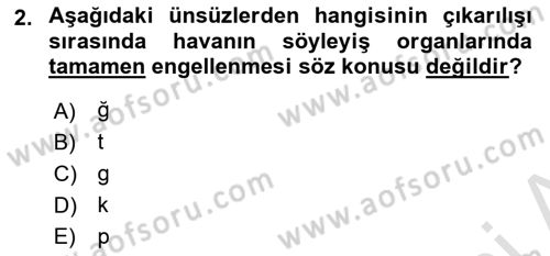 Türkçe Ses Bilgisi Dersi 2021 - 2022 Yılı (Vize) Ara Sınav Soruları 2. Soru