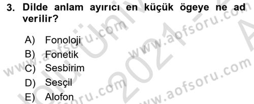 Türkçe Ses Bilgisi Dersi 2021 - 2022 Yılı (Vize) Ara Sınav Soruları 3. Soru