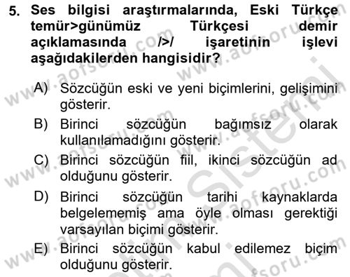 Türkçe Ses Bilgisi Dersi 2021 - 2022 Yılı (Vize) Ara Sınav Soruları 5. Soru