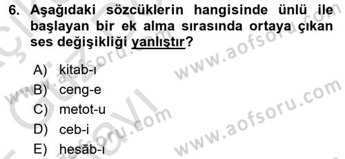 Türkçe Ses Bilgisi Dersi 2021 - 2022 Yılı (Vize) Ara Sınav Soruları 6. Soru