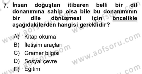 Türkçe Ses Bilgisi Dersi 2021 - 2022 Yılı (Vize) Ara Sınav Soruları 7. Soru