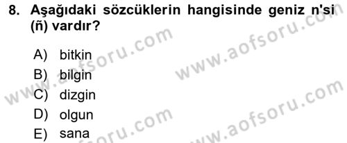 Türkçe Ses Bilgisi Dersi 2021 - 2022 Yılı (Final) Dönem Sonu Sınavı 8. Soru