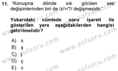 Türkçe Ses Bilgisi Dersi 2021 - 2022 Yılı Yaz Okulu Sınav Soruları 11. Soru