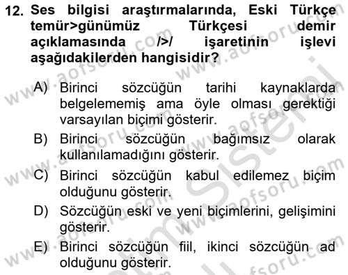 Türkçe Ses Bilgisi Dersi 2021 - 2022 Yılı Yaz Okulu Sınav Soruları 12. Soru